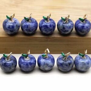 8pcs Apple Statue Pendant Natural Lapis Lazuli Stone Carved Jewelry